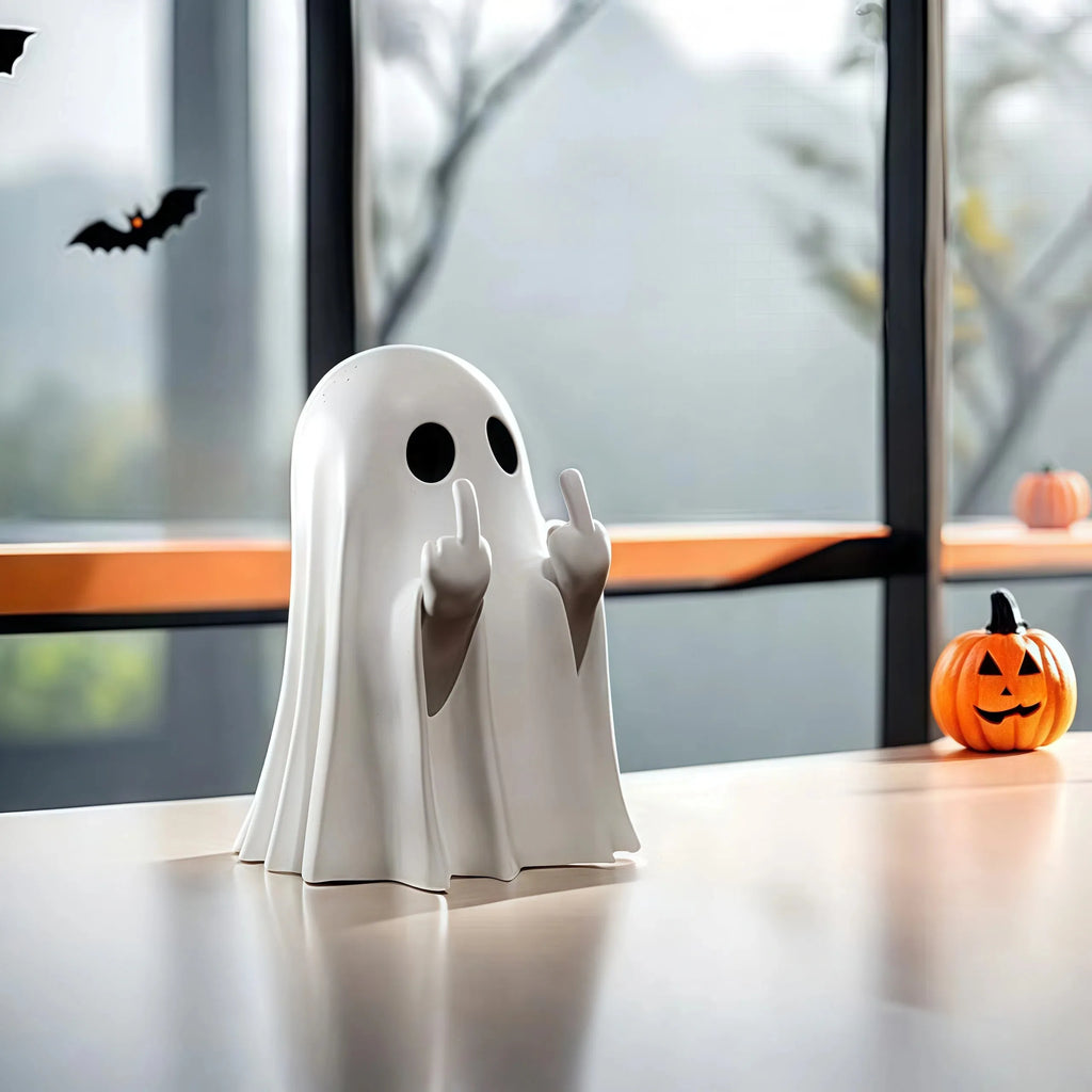 Estátua de fantasma fofa de dedo médio, estatuetas de fantasmas pequenas e assustadoras, decorações para casa de Halloween, prateleira de peças centrais de mesa de centro