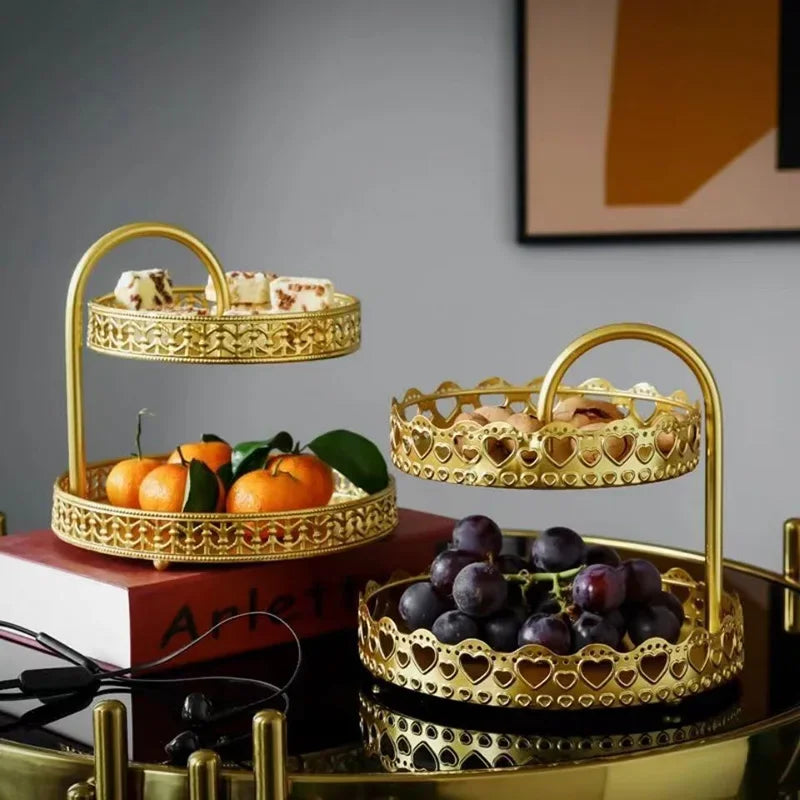 Bandeja Nórdica para Doces, Suporte de Armazenamento de Camada Dupla, Bandeja de Metal para Frutas e Doces, Decoração para Sala de Estar e Mesa de Recepção, Bandeja para Joias
