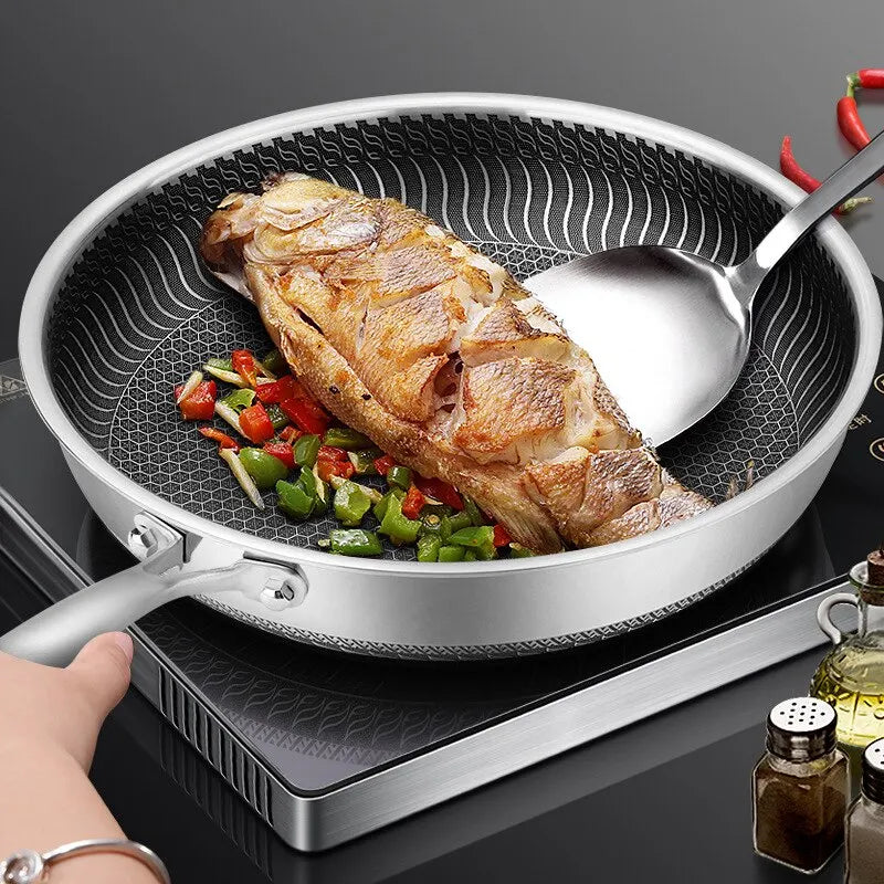 Reusable Frying Pan Nonstick Wok Pan Steak Cooking Pot Skillet Saucepan Induction Single Sided Honeycomb Skillet Cookware