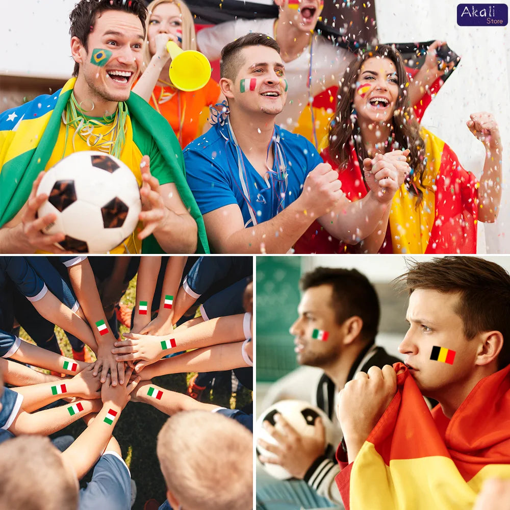 10 Peças de Tatuagens Temporárias à Prova d'Água com Bandeiras Nacionais para o Copa do Mundo de 2026, Adesivos para Rosto e Corpo para Fãs de Futebol, Decorações para Dias de Jogo
