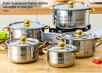 Conjunto de panela de sopa, panela de aço inoxidável, panela de ensopado de aço inoxidável, 5 panelas + 5 tampas, adequado para fogões de indução e fogões a gás