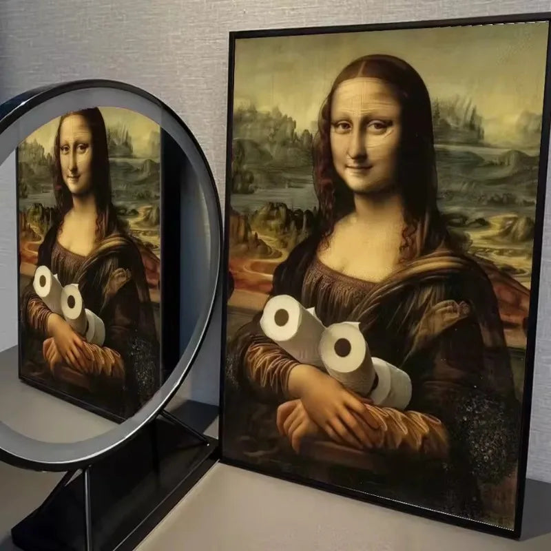 Quadro Mona Lisa Divertida para Banheiro em Canvas