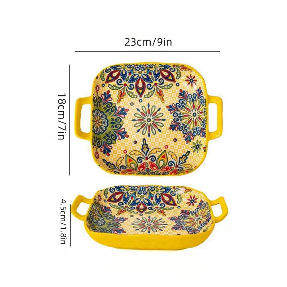 Prato de Salada Boêmio com Alças em Cerâmica