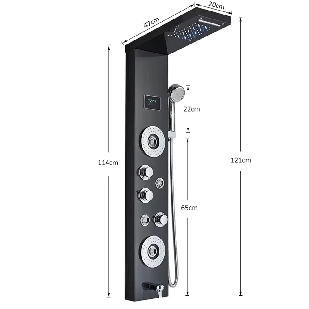 Painel de chuveiro led sistema torre chuva cachoeira coluna chuveiro com spa massagem temperatura tela baignoira misturador água torneira conjunto