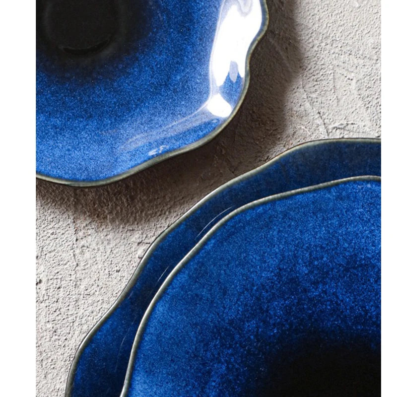 1 pçs olho de gato cor azul novo prato de cerâmica japonesa prato plano cerâmica prato irregular louça bife exibição prato