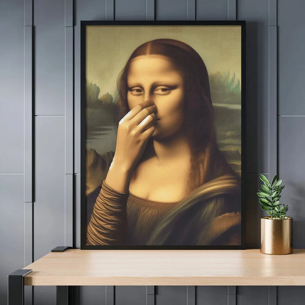 Quadro Mona Lisa Divertida para Banheiro em Canvas