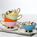 220ml, conjunto de xícara de chá de porcelana de osso fino com pires, design de borboleta colorida tasse uma xícara de cerâmica de café, pires de xícara de café expresso.