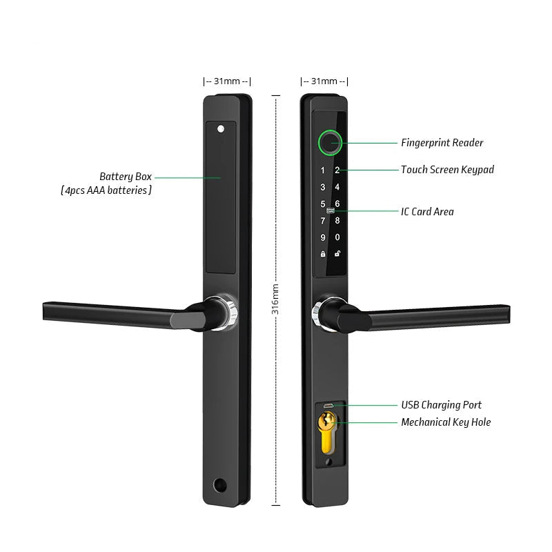Do brasil ttlock app fechadura biométrica de alumínio aleax impressão digital maçaneta da porta digital keyless lock para vidro deslizante fechadura inteligente