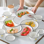 Conjunto de louça de cerâmica para reunião, 5 peças, formato de lua, prato quente, combinação flexível de pratos de acordo com o consumo de alimentos