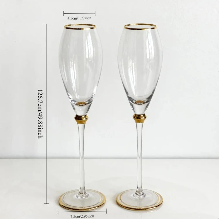 Taças de Cristal com Borda Dourada para Champagne e Vinho