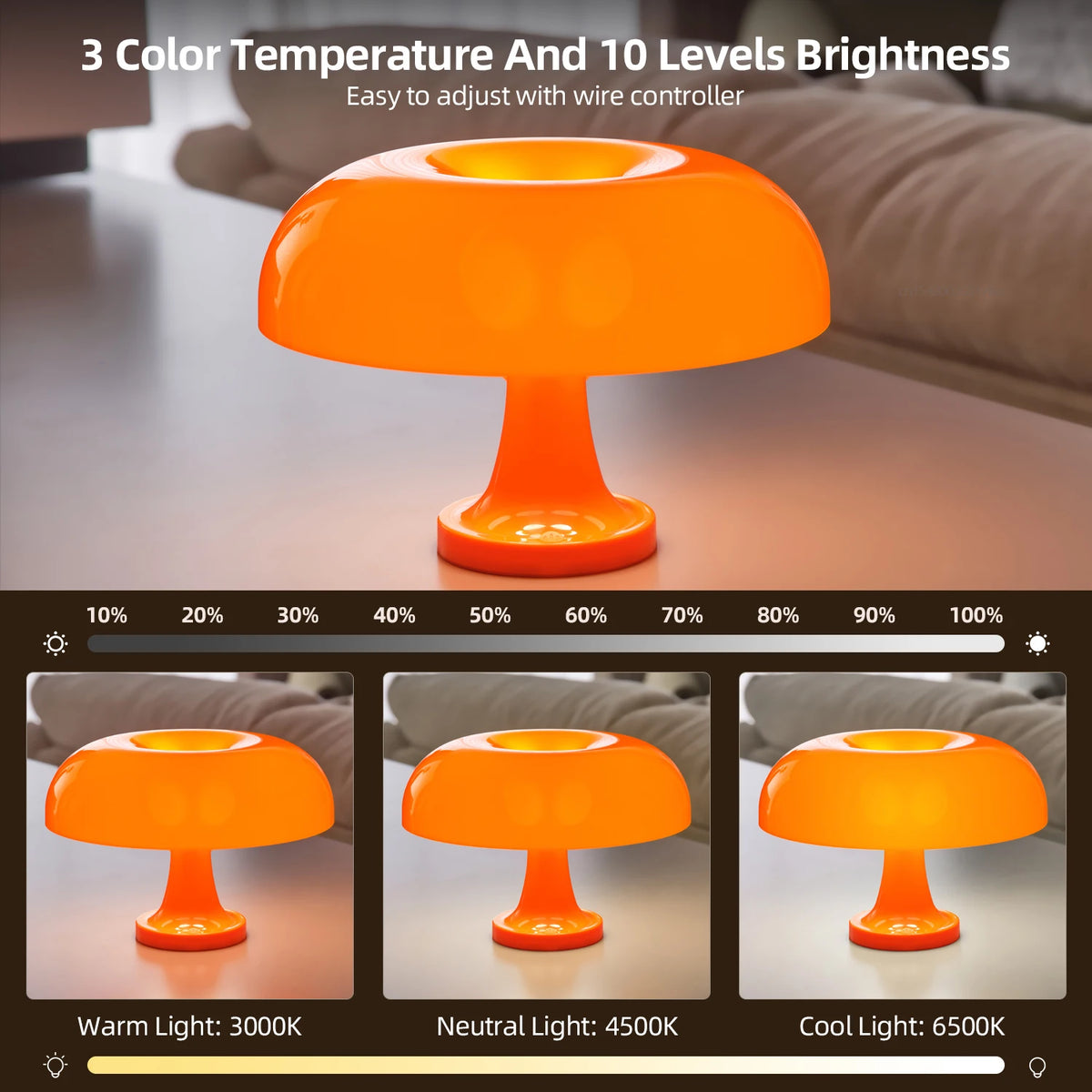 Classic Mushroom Table Lamp Modern Bauhaus Art Table Lamp Bedroom Bedside Lamp Danish Designer Orange Decorative Table Lamp