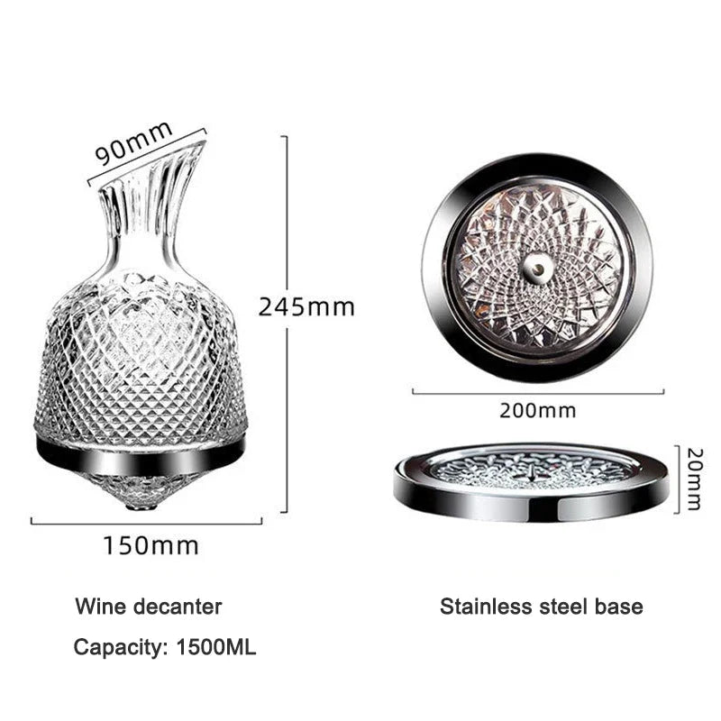 Spinning Crystal Red Wine Decanter, 360 ° Rotating Decanters, Lead-free Glass, Wine Accessories, 1500ml