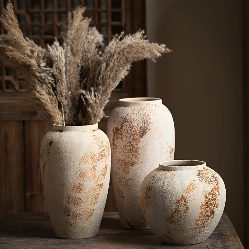 Vaso de flores de cerâmica moteado branco retrô elegante - Design requintado cria uma atmosfera elegante, adequado para várias flores, textura moteada exclusiva adiciona beleza clássica, perfeito para decorar espaços em casa ou no escritório