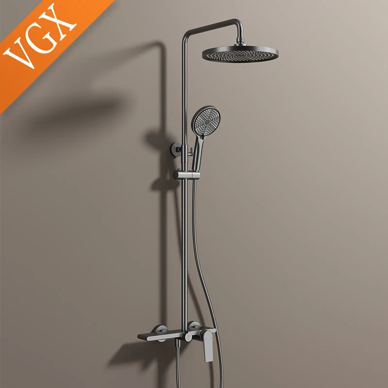Conjunto de sistema de chuveiro vgx, torneira de chuveiro de banheiro, conjunto de chuveiro de 3 vias, guindaste misturador de chuveiro com chuveiro de mão, dourado e preto