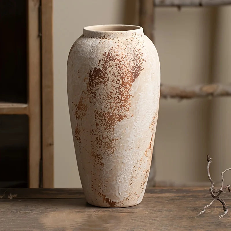 Vaso de Cerâmica Moteado Branco Retrô Elegante