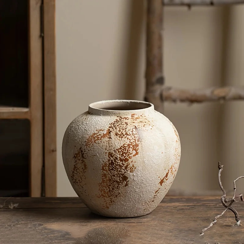 Vaso de Cerâmica Moteado Branco Retrô Elegante