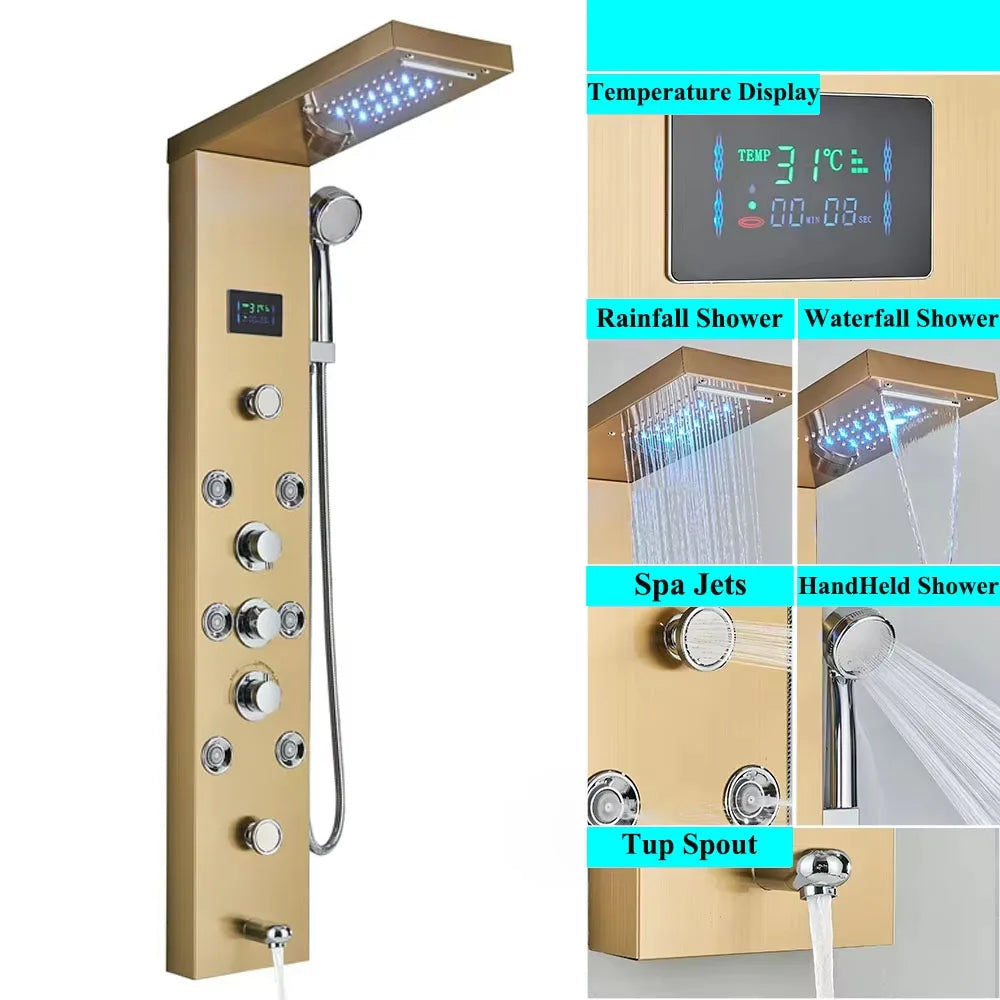Painel de Chuveiro LED com Massagem e Display Digital