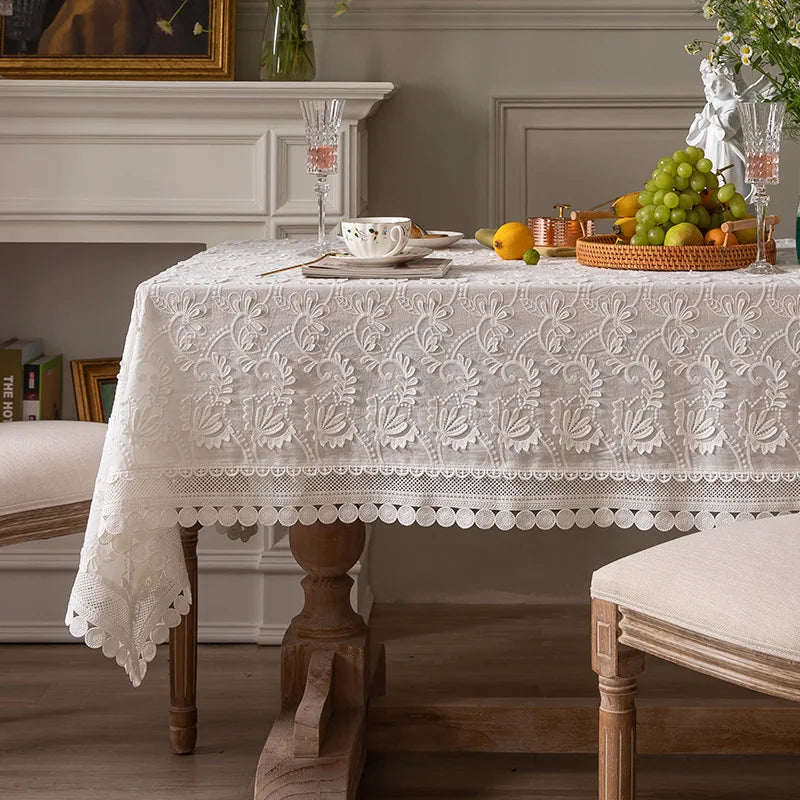 Luxury Lace Tablecloth For Living Room Bedroom Cover Table Party Table Cloth American White Embroider Table Decoration