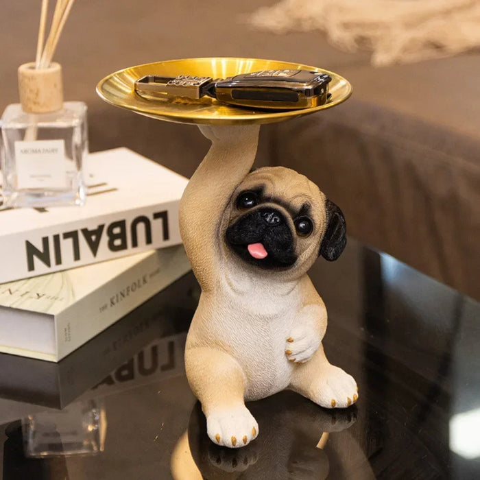 Ornamento Decorativo Pug com Bandeja de Chaves