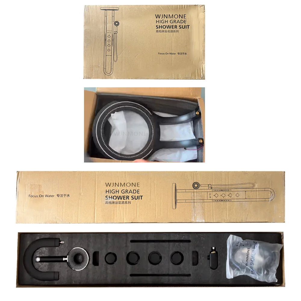 Moderno high end chuvas painel de chuveiro spa massagem jato cachoeira chuveiros coluna torneiras conjunto display led inteligente sistema chuveiro do banheiro Torneira misturadora termostática latão banheira