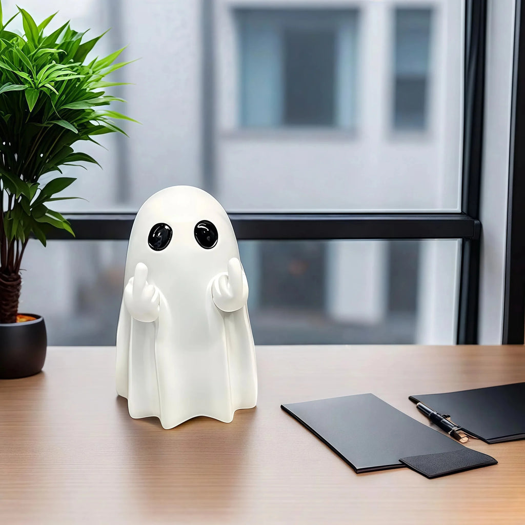 Estátua de fantasma fofa de dedo médio, estatuetas de fantasmas pequenas e assustadoras, decorações para casa de Halloween, prateleira de peças centrais de mesa de centro