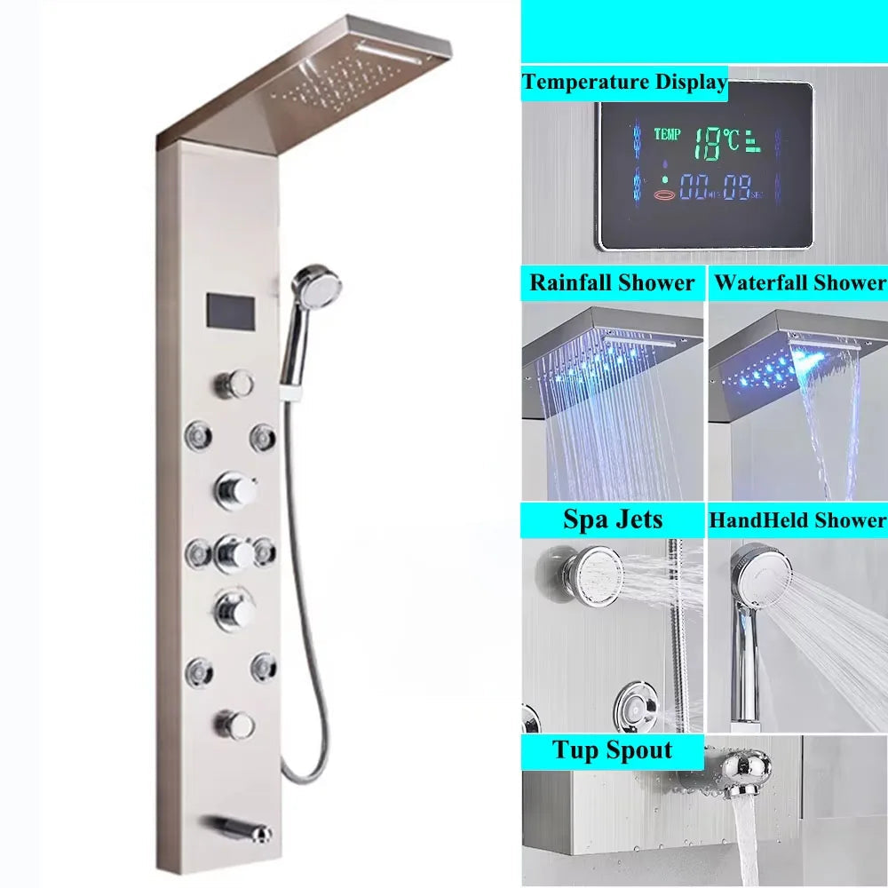 Painel de Chuveiro LED com Massagem e Display Digital