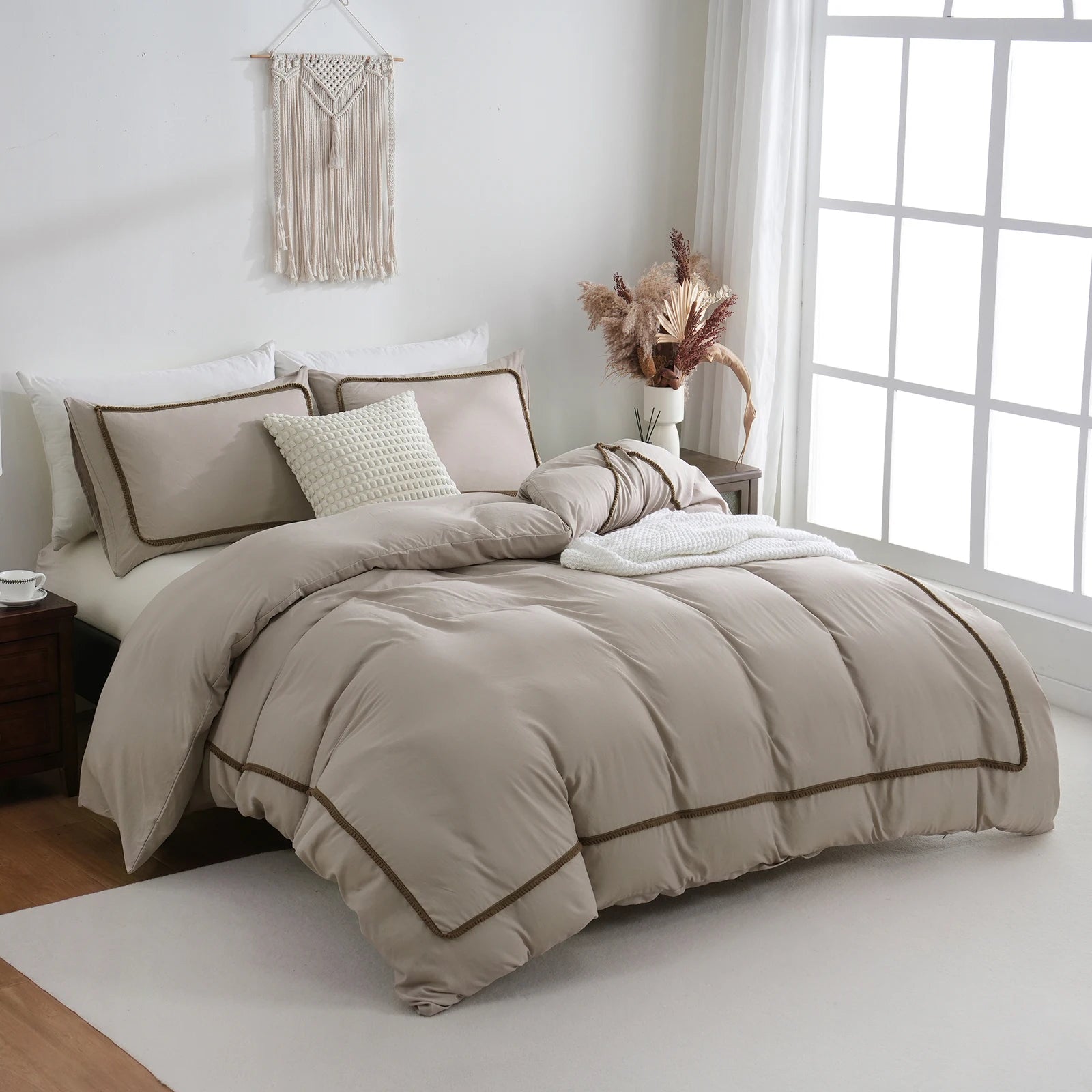 3PCS White And Khaki Duvet Cover Set Ball Comforter Cover Geometric Line Bed set soft lightweight Down Bedding Set All season