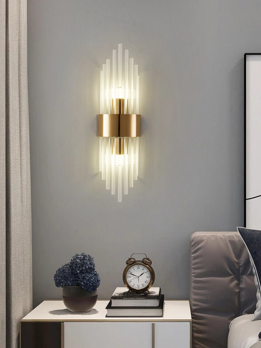 Gold/Black Stainless Steel Crystal Wall Sconce for Living Room, Bedroom, Kitchen Home Decor Lighting, G9 Light Source