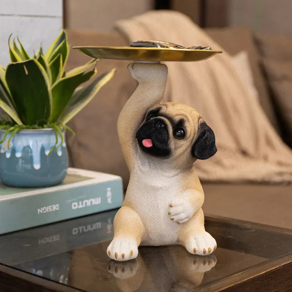 Cute Pug Dog Key Storage Ornament Entrance Key Storage Tray Decorative Ornament Light Luxury Housewarming Gift Sculpture