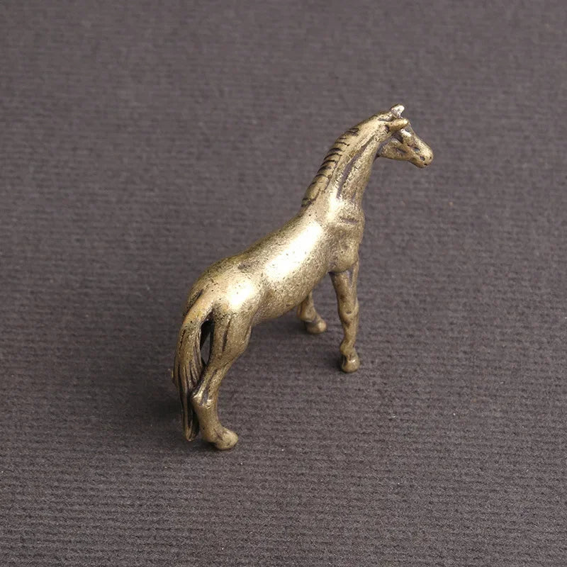 Estátua de cavalo de bronze antigo, decorações de mesa, cobre sólido, microescultura, estatuetas de cavalo do zodíaco, ornamentos, acessórios de decoração para casa