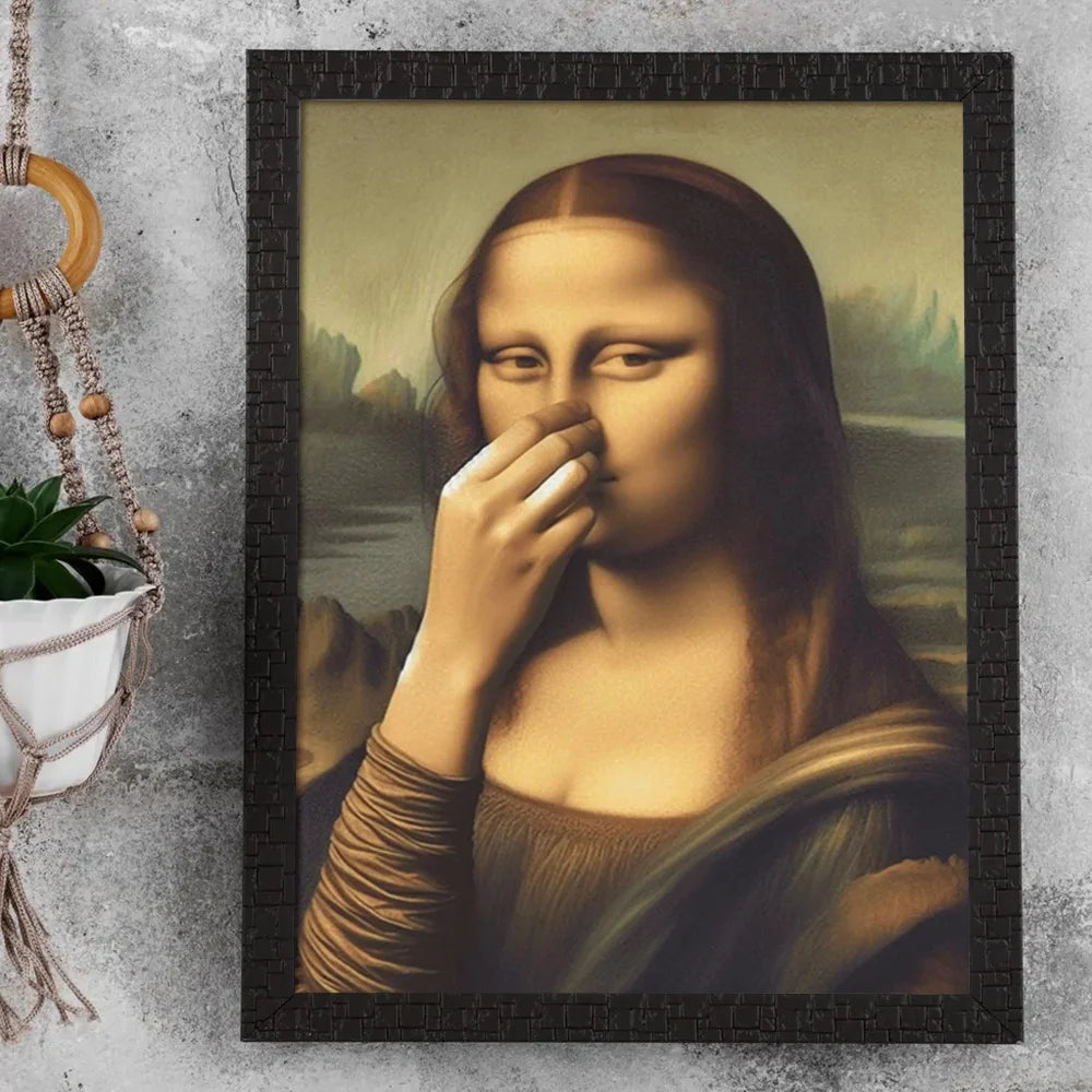 Quadro Mona Lisa Divertida para Banheiro em Canvas