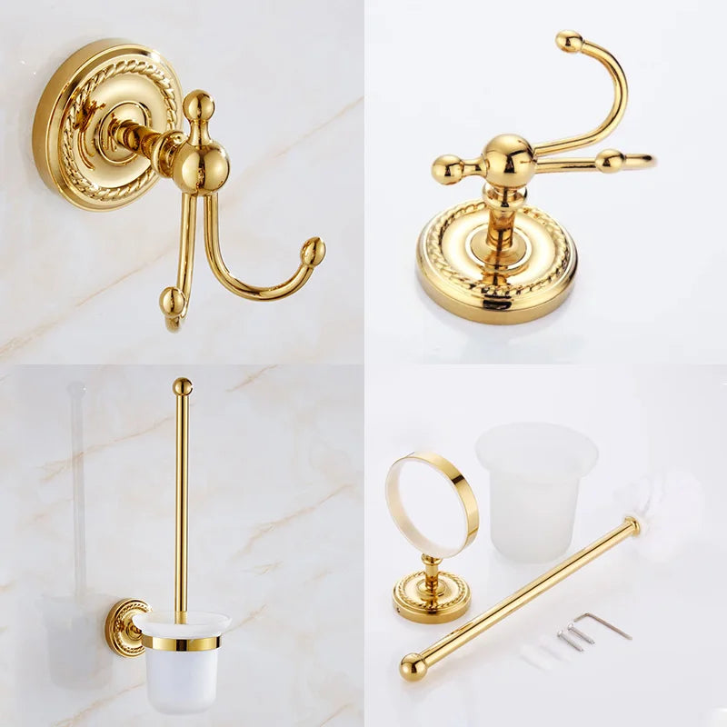Luxury Gold Brass Bathroom Accessories Set,Robe hook,Paper Holder,Towel Bar,Towel Ring,bathroom sets, Gold Towel Rack,Soap Dish