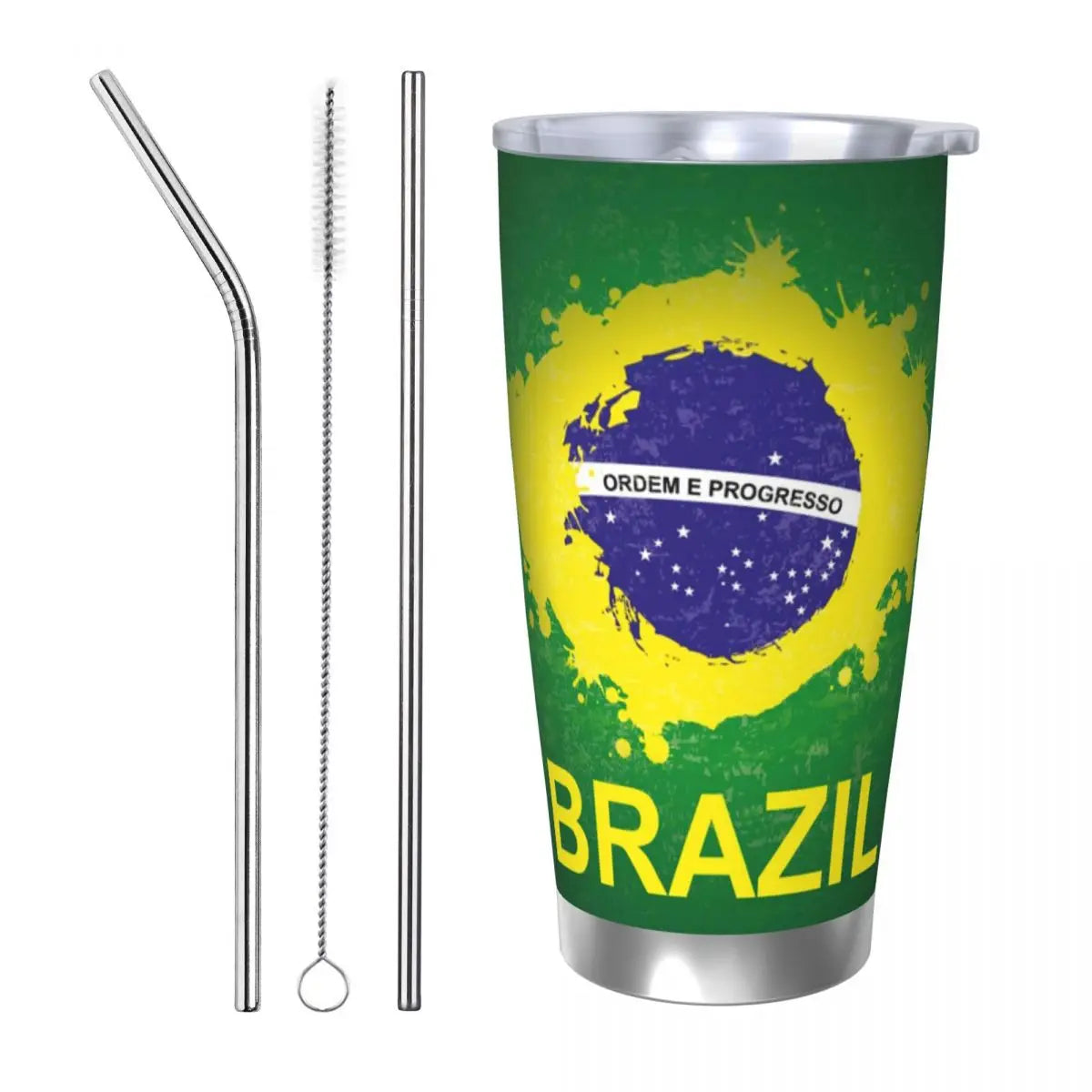 Copo Térmico de Aço Inoxidável com Bandeira do Brasil