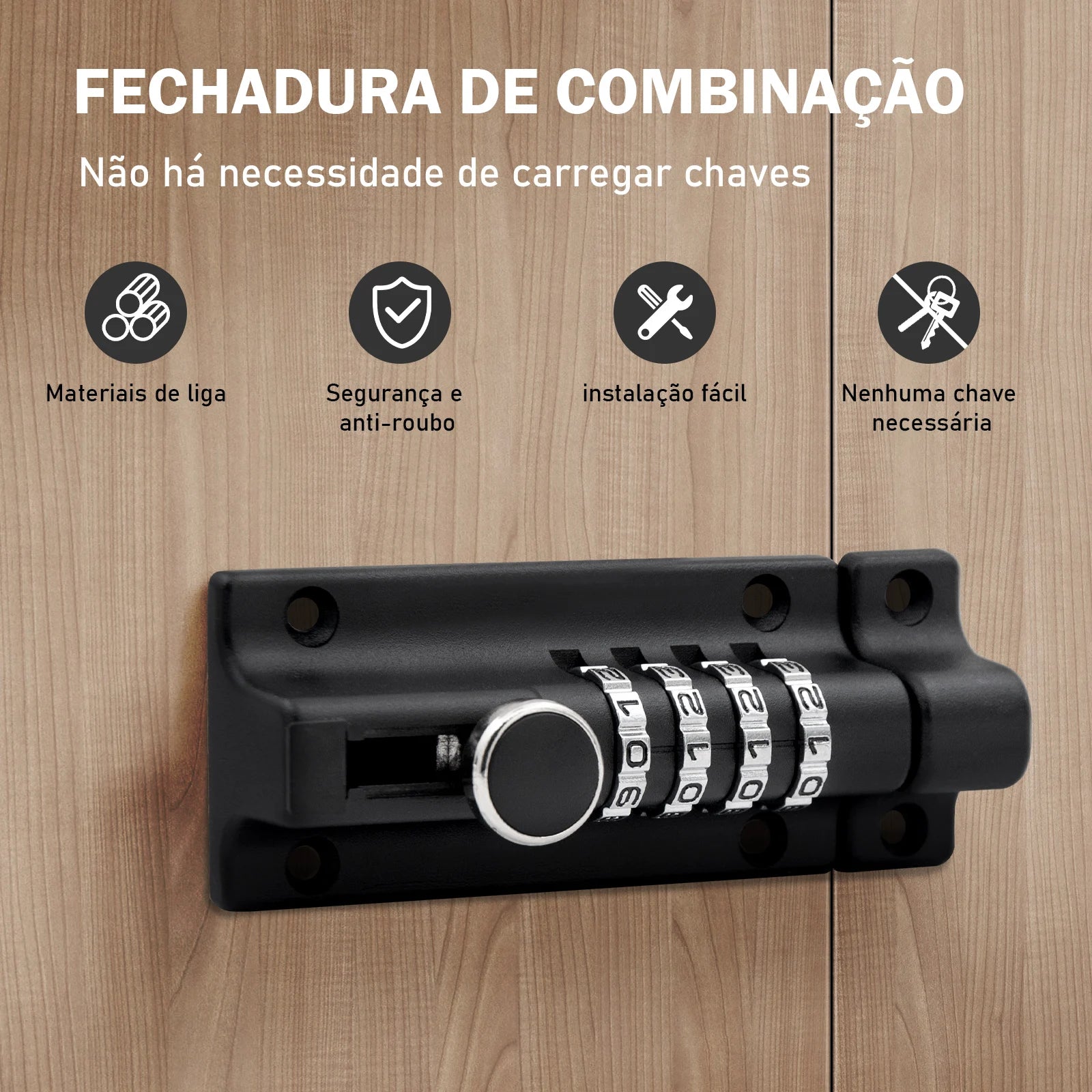 Fechadura Senha Portas Janelas Trava Lateral Para Porta，Anti-Roubo Metal Porta Trava，Cadeado Dígito，Combinação trava grande