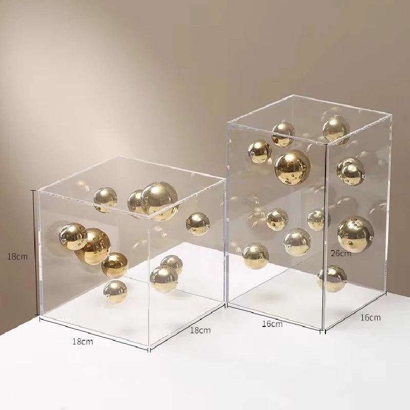 Criativo quadrado acrílico capa esfera decoração sala de estar varanda armário artesanato ornamento moderno claro acrílico quadrado decoração para casa