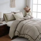 3PCS White And Khaki Duvet Cover Set Ball Comforter Cover Geometric Line Bed set soft lightweight Down Bedding Set All season