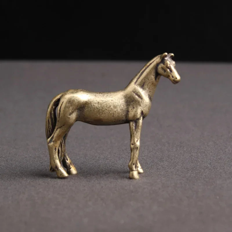 Estátua de cavalo de bronze antigo, decorações de mesa, cobre sólido, microescultura, estatuetas de cavalo do zodíaco, ornamentos, acessórios de decoração para casa