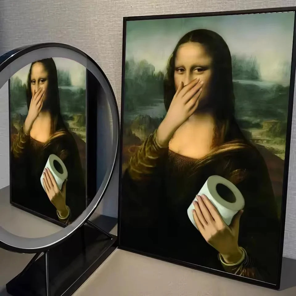 Quadro Mona Lisa Divertida para Banheiro em Canvas