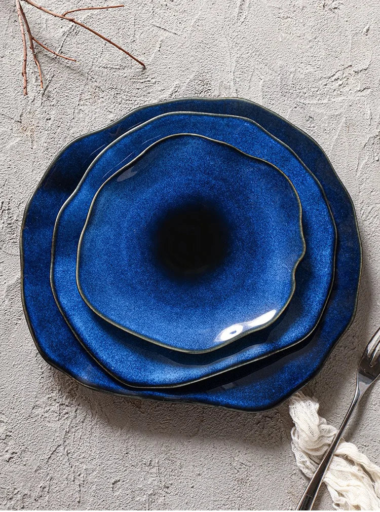 1 pçs olho de gato cor azul novo prato de cerâmica japonesa prato plano cerâmica prato irregular louça bife exibição prato