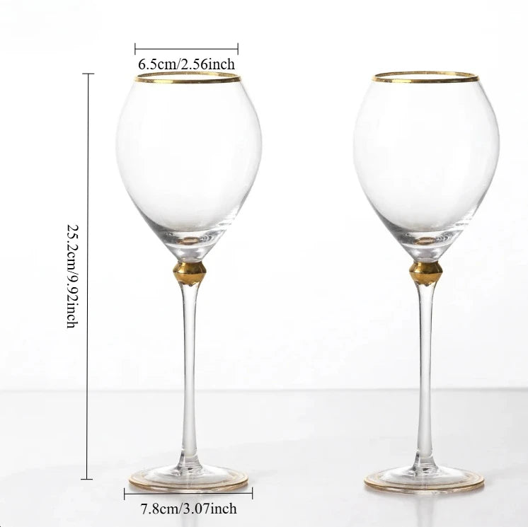 Taças de Cristal com Borda Dourada para Champagne e Vinho
