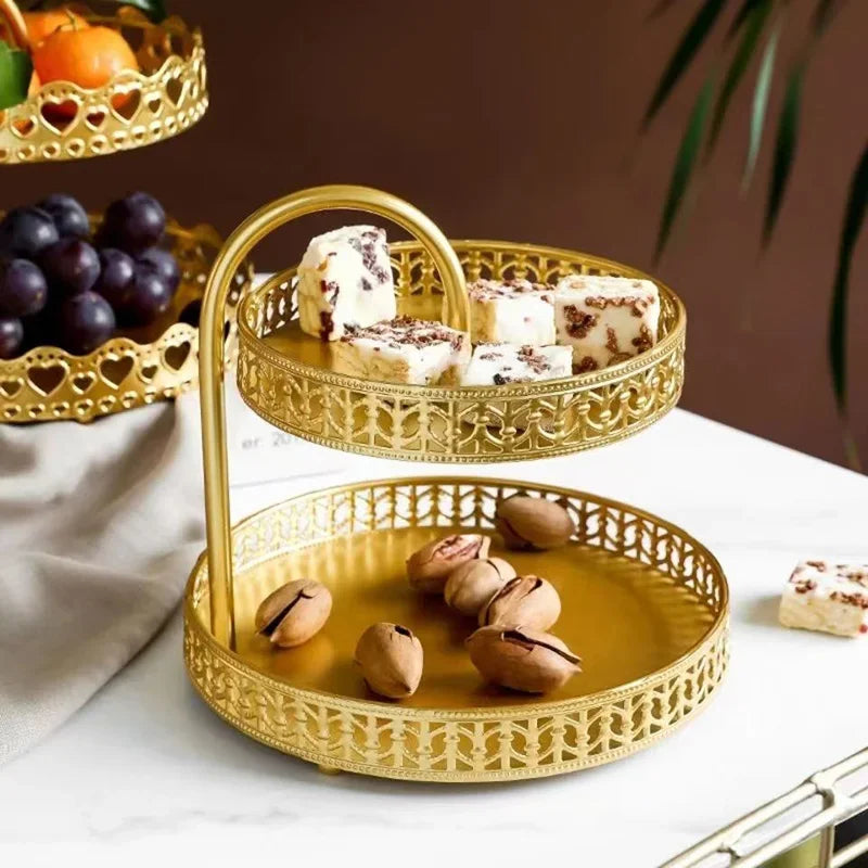 Bandeja Nórdica para Doces, Suporte de Armazenamento de Camada Dupla, Bandeja de Metal para Frutas e Doces, Decoração para Sala de Estar e Mesa de Recepção, Bandeja para Joias