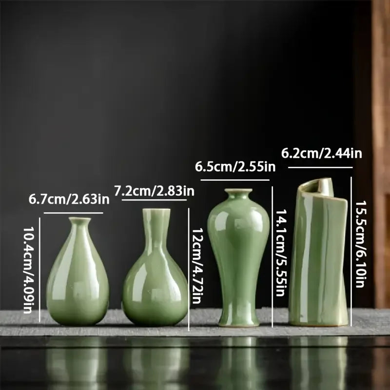 Vaso de cerâmica verde elegante, ornamentos, utensílios de flores secas, vaso de cerâmica vintage, cerâmica suave para decoração de mesa e detalhes de casa