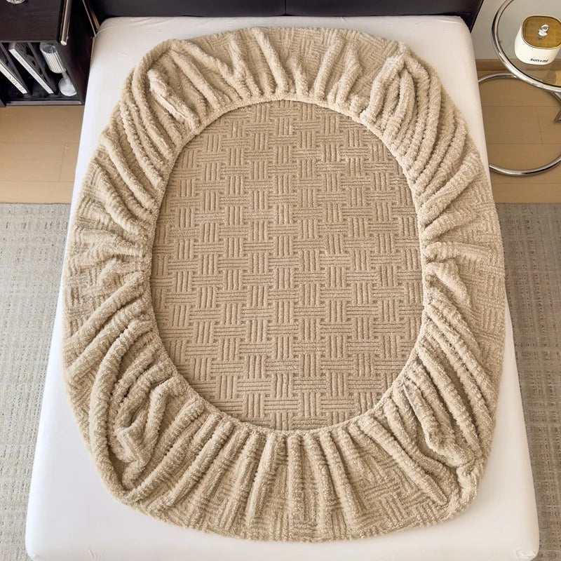 Inverno em relevo de pelúcia lençol macio quente coral veludo colchão protetor capa queen size bolso profundo elástico conjunto folha