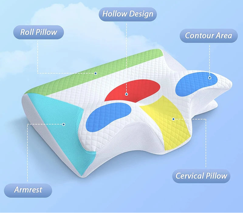 1pc Memory Foam Cervical Pillow, 2 in 1 Ergonomic Contour Orthopedic Pillow for Neck Pain, Contoured Support Pillows,Neck Pillow