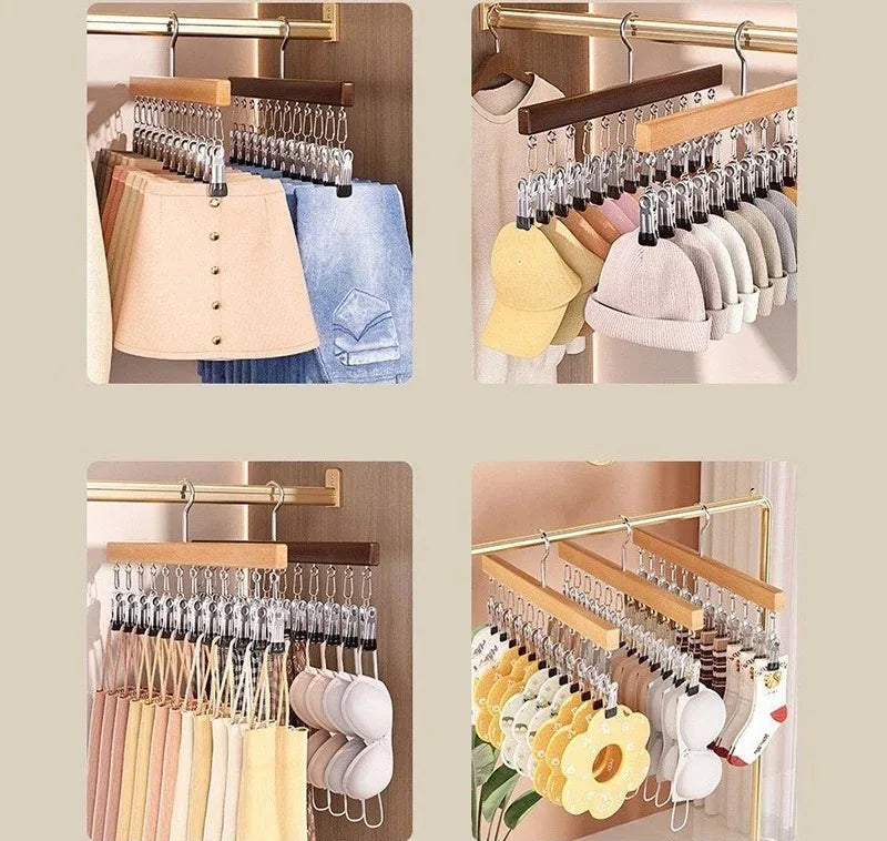Cabide de calças com 10 prendedores de roupa, organizador de armário que economiza espaço para chapéus, laços, cintos, saias, armazenamento portátil para dormitório doméstico