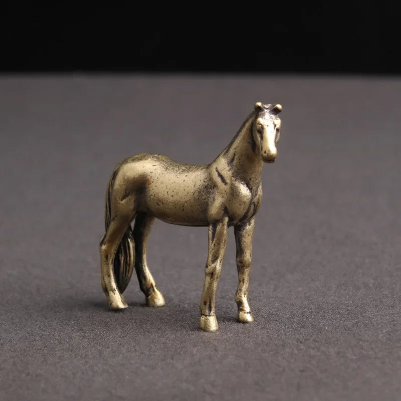 Estátua de cavalo de bronze antigo, decorações de mesa, cobre sólido, microescultura, estatuetas de cavalo do zodíaco, ornamentos, acessórios de decoração para casa