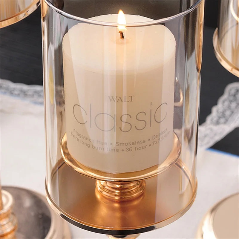 Castiçal de vidro estilo europeu, decoração de luz de luxo para casa, decoração romântica de jantar à luz de velas