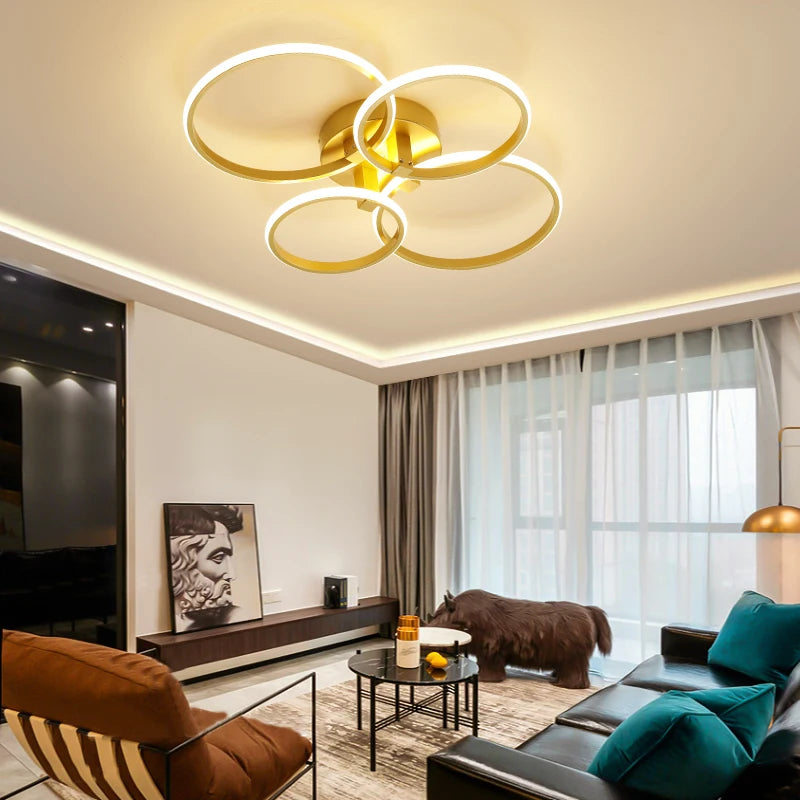 Brasil inclui imposto Lustres de led modernos para sala de estar sala de estudo quarto de cama decoração lâmpada de teto led lampara techo cor dourada luminárias de lustre de teto AC110-240V