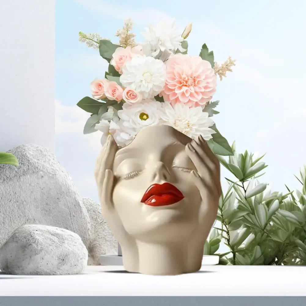 Feminino contorno design caneta titular artesanal artístico forma feminina cabeça vaso de maquiagem escova titular elegante rosto vaso decoração