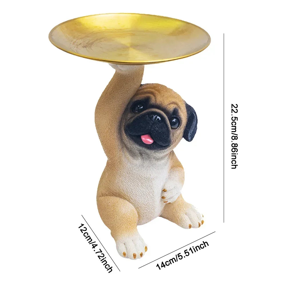Ornamento Decorativo Pug com Bandeja de Chaves